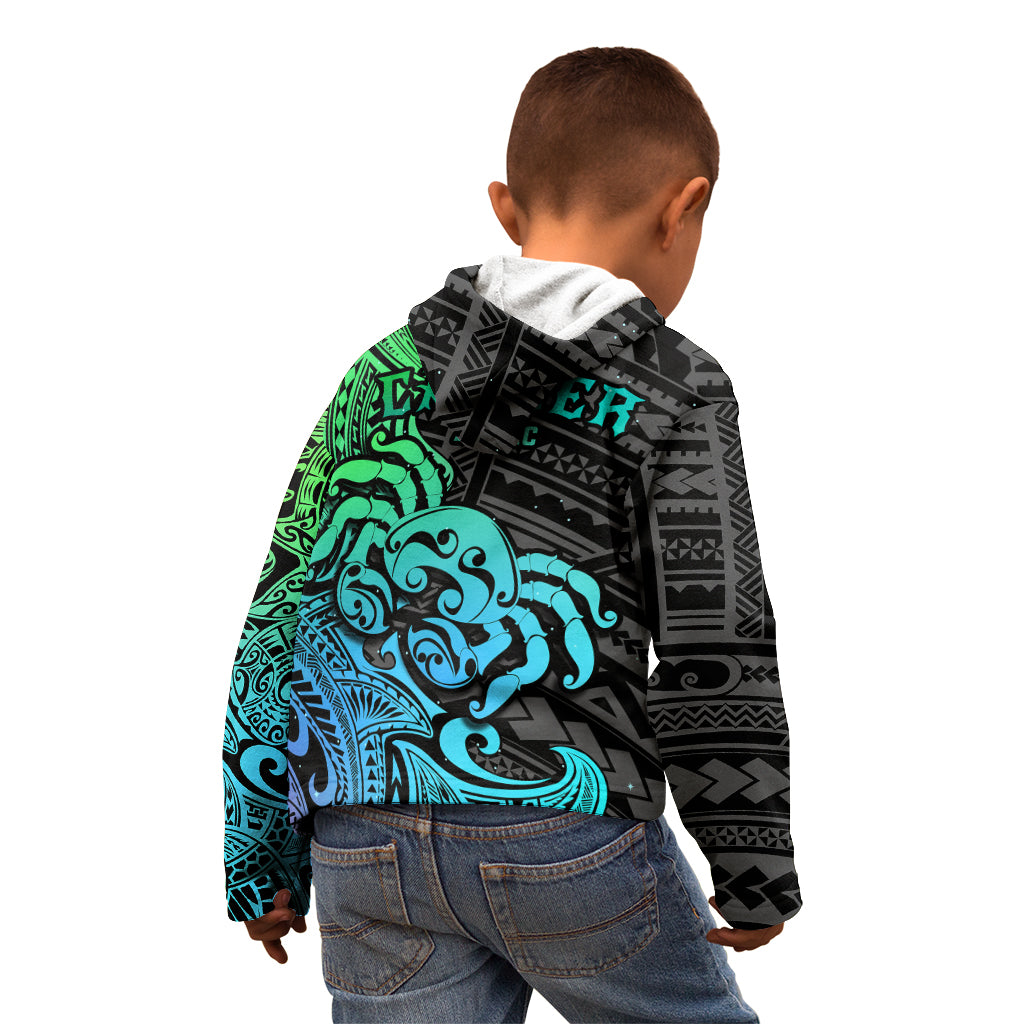 Zodiac Cancer Kid Hoodie Polynesian in Gradient Blue TS04 - Polynesian Pride