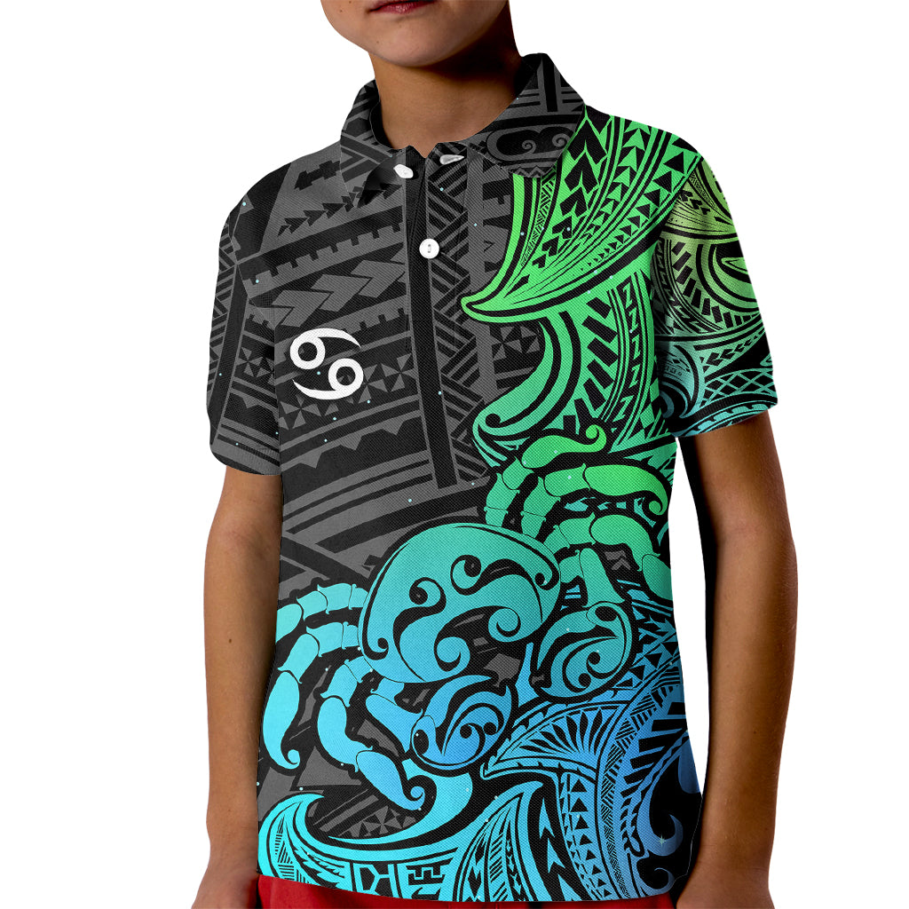 Zodiac Cancer Kid Polo Shirt Polynesian in Gradient Blue TS04 Kid Gradient Blue - Polynesian Pride