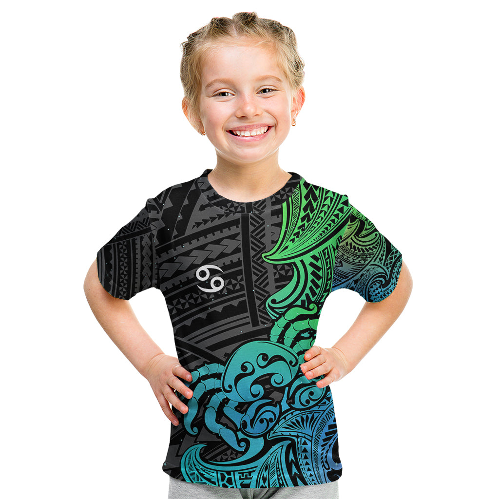 Zodiac Cancer Kid T Shirt Polynesian in Gradient Blue TS04 Gradient Blue - Polynesian Pride