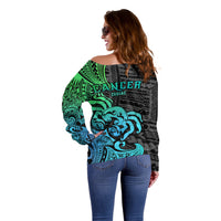 Zodiac Cancer Off Shoulder Sweater Polynesian in Gradient Blue TS04 - Polynesian Pride