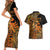 Zodiac Scorpio Couples Matching Short Sleeve Bodycon Dress and Hawaiian Shirt Polynesian in Orange TS04 - Polynesian Pride