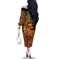 Zodiac Scorpio Off The Shoulder Long Sleeve Dress Polynesian in Orange TS04 - Polynesian Pride
