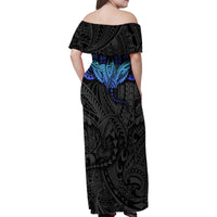 Polynesian Ray Pattern Family Matching Off Shoulder Maxi Dress and Hawaiian Shirt TS04 - Polynesian Pride