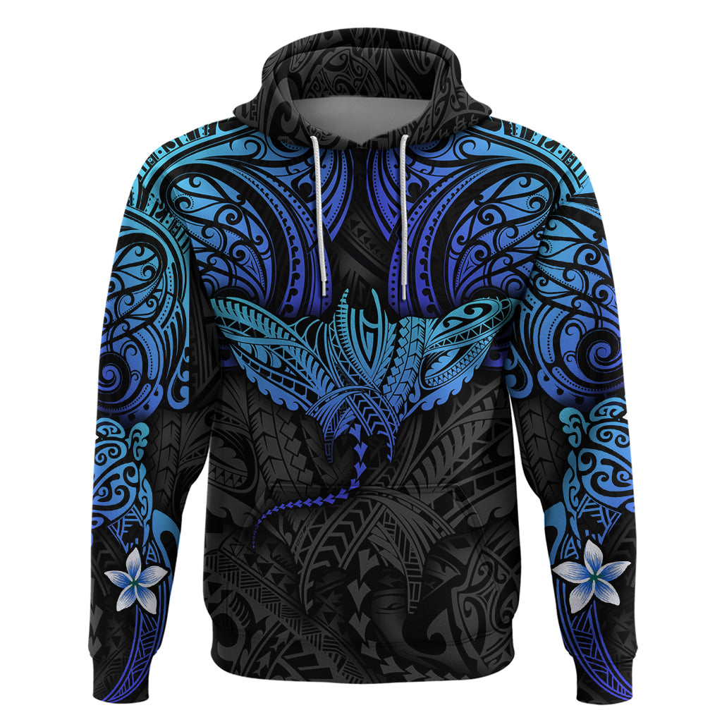 Polynesian Ray Pattern Hoodie TS04 Black/Blue - Polynesian Pride