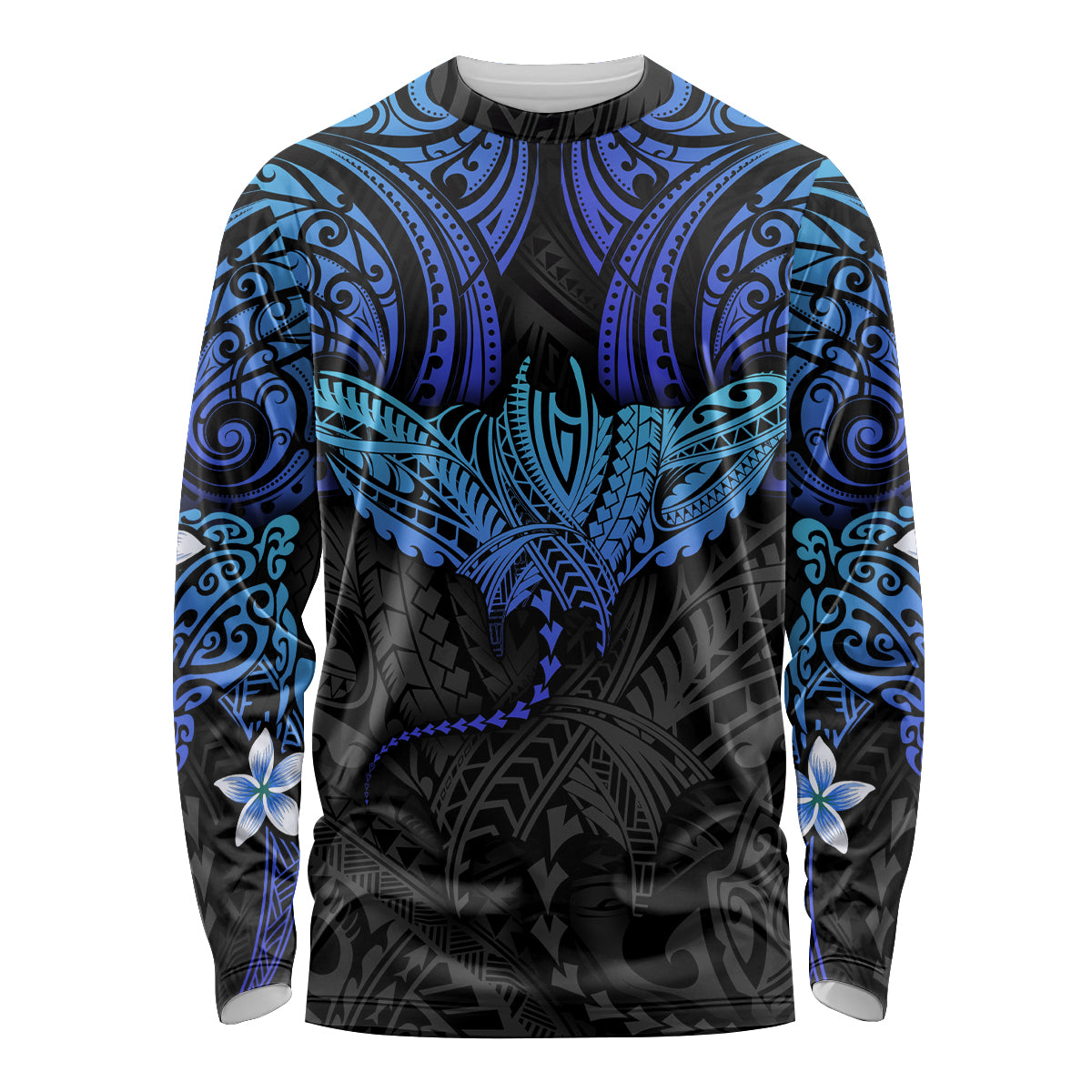 Polynesian Ray Pattern Long Sleeve Shirt TS04 Unisex Black/Blue - Polynesian Pride