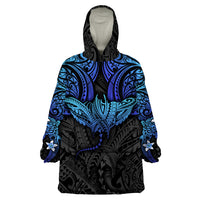 Polynesian Ray Pattern Wearable Blanket Hoodie TS04 One Size Black/Blue - Polynesian Pride