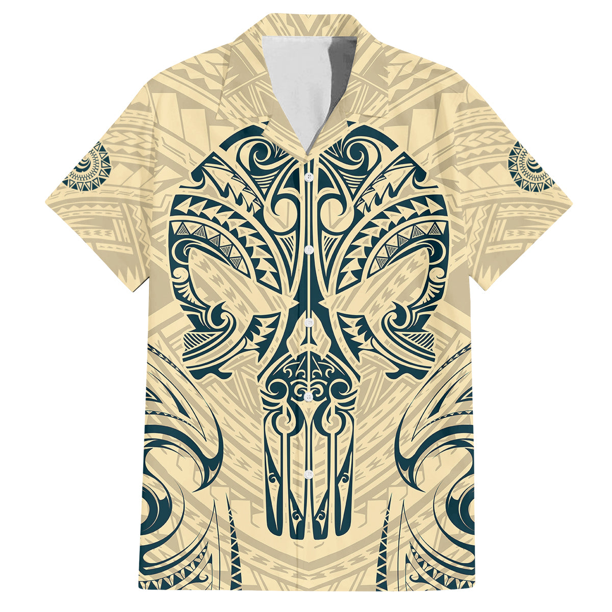 Polynesian Family Matching Off Shoulder Maxi Dress and Hawaiian Shirt Warrior Skull with Tribal Patterns Tattoo Design TS04 Dad's Shirt - Short Sleeve Yellow - Polynesian Pride
