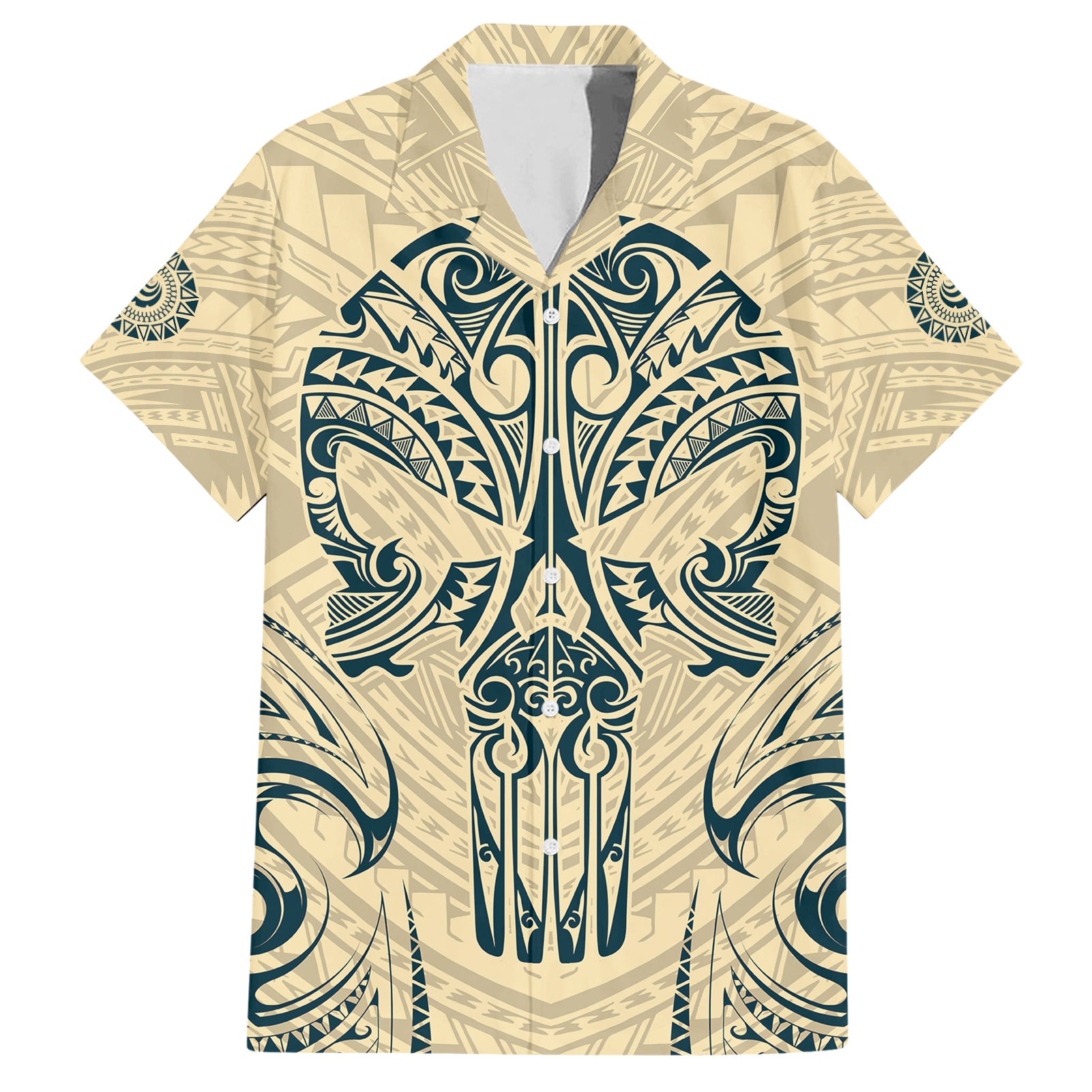 Polynesian Hawaiian Shirt Warrior Skull with Tribal Patterns Tattoo Design TS04 Yellow - Polynesian Pride