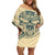 Polynesian Off Shoulder Short Dress Warrior Skull with Tribal Patterns Tattoo Design TS04 Women Yellow - Polynesian Pride