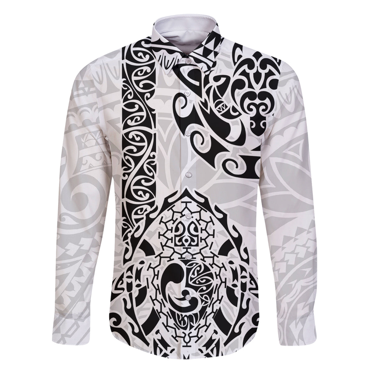 Hawaii Family Matching Off Shoulder Long Sleeve Dress and Hawaiian Shirt with Polynesian Turtle TS04 Dad's Shirt - Long Sleeve Black/White - Polynesian Pride