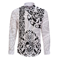 Hawaii Family Matching Tank Maxi Dress and Hawaiian Shirt with Polynesian Turtle TS04 Dad's Shirt - Long Sleeve Black/White - Polynesian Pride