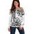 Hawaii Off Shoulder Sweater with Polynesian Turtle TS04 Women Black/White - Polynesian Pride