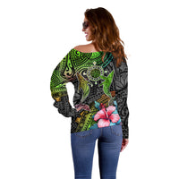 Polynesian Off Shoulder Sweater Whales and Compass Gradient Pattern TS04 - Polynesian Pride
