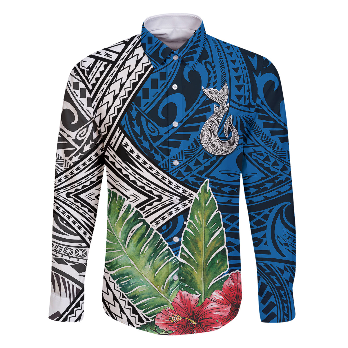 Polynesian Family Matching Tank Maxi Dress and Hawaiian Shirt Whale Pattern and Hibiscus Flowers TS04 Dad's Shirt - Long Sleeve Multicolor - Polynesian Pride