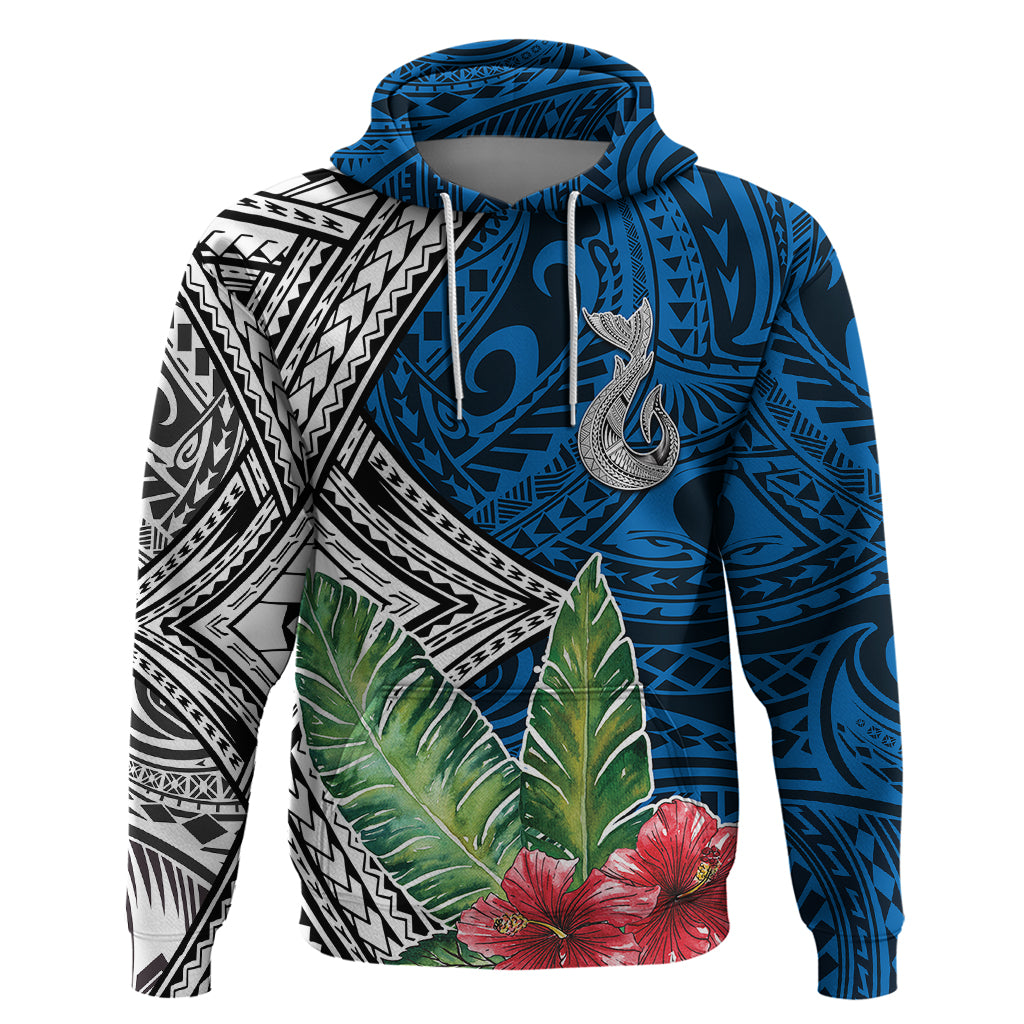 Polynesian Hoodie Whale Pattern and Hibiscus Flowers TS04 Multicolor - Polynesian Pride