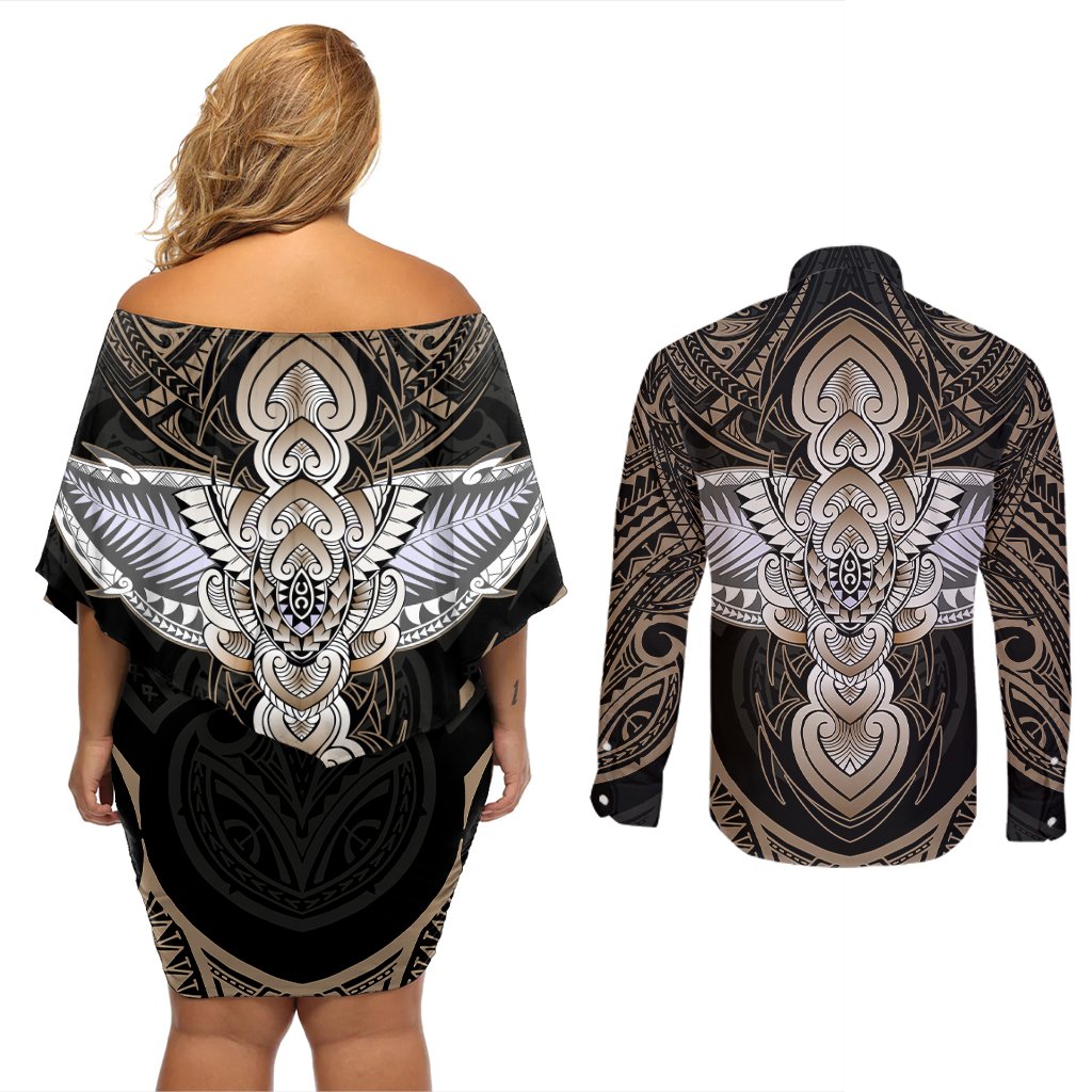 Polynesian Hawaii Tattoo Couples Matching Off Shoulder Short Dress and Long Sleeve Button Shirts TS04 - Polynesian Pride