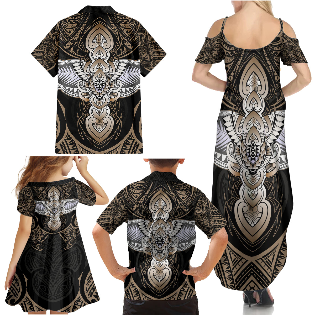 Polynesian Hawaii Tattoo Family Matching Summer Maxi Dress and Hawaiian Shirt TS04 - Polynesian Pride