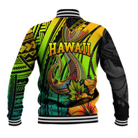 Hawaii Baseball Jacket Polynesian Fish Hook and Hibiscus Flowers with Gradient Pattern TS04 - Polynesian Pride