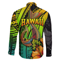 Hawaii Family Matching Off Shoulder Short Dress and Hawaiian Shirt Polynesian Fish Hook and Hibiscus Flowers with Gradient Pattern TS04 - Polynesian Pride