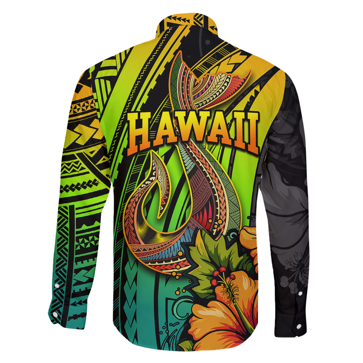 Hawaii Family Matching Puletasi Dress and Hawaiian Shirt Polynesian Fish Hook and Hibiscus Flowers with Gradient Pattern TS04 - Polynesian Pride