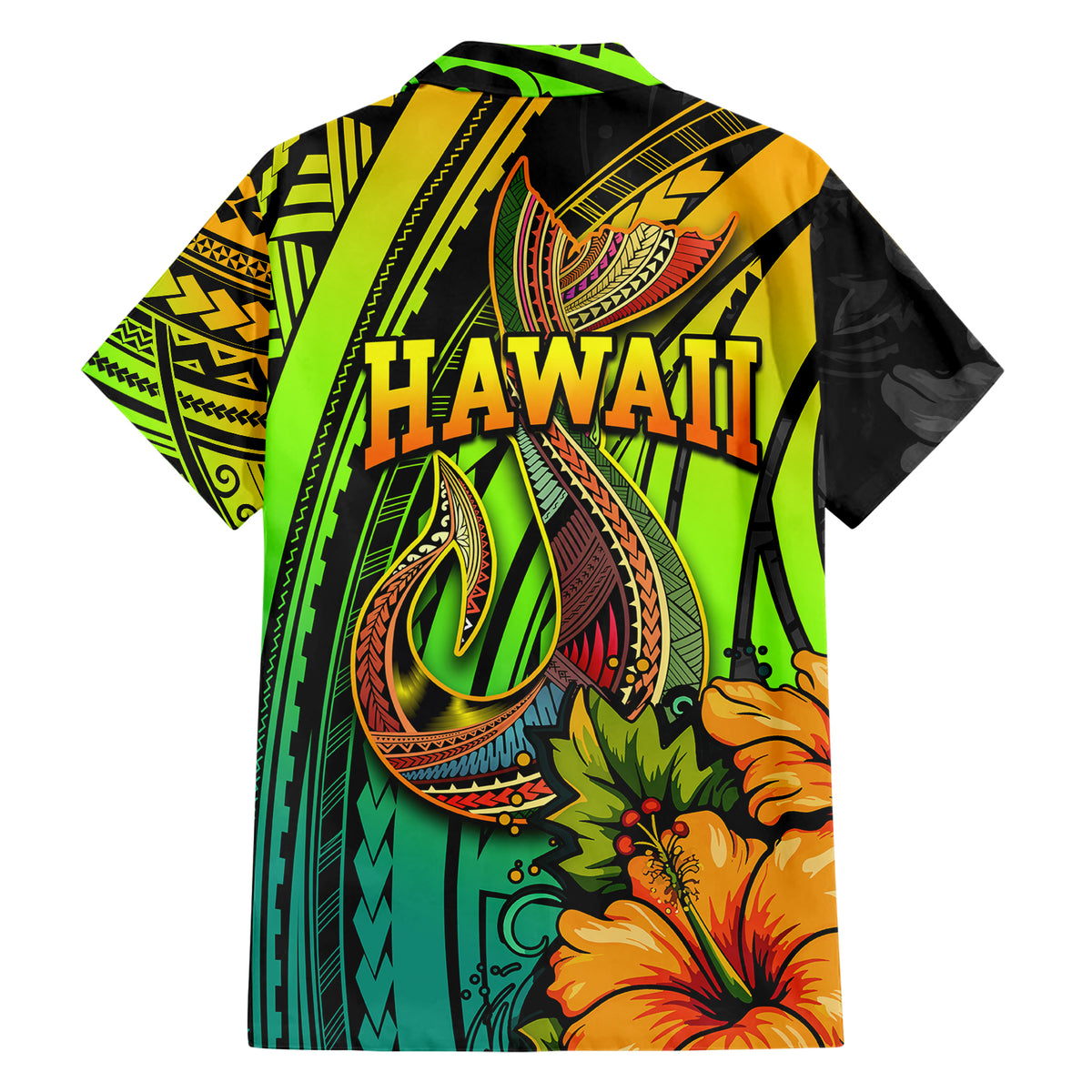 Hawaii Family Matching Short Sleeve Bodycon Dress and Hawaiian Shirt Polynesian Fish Hook and Hibiscus Flowers with Gradient Pattern TS04 - Polynesian Pride