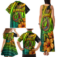 Hawaii Family Matching Tank Maxi Dress and Hawaiian Shirt Polynesian Fish Hook and Hibiscus Flowers with Gradient Pattern TS04 - Polynesian Pride