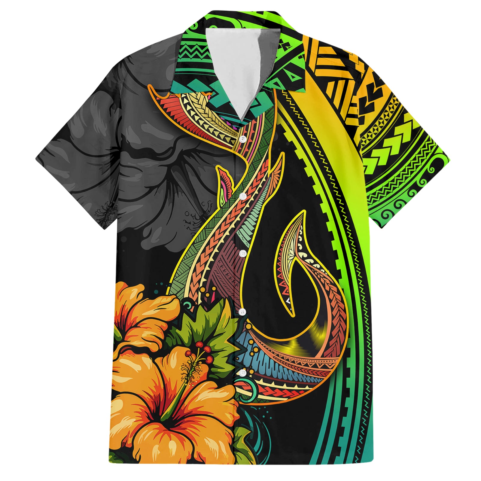 Hawaii Hawaiian Shirt Polynesian Fish Hook and Hibiscus Flowers with Gradient Pattern TS04 Multicolor - Polynesian Pride