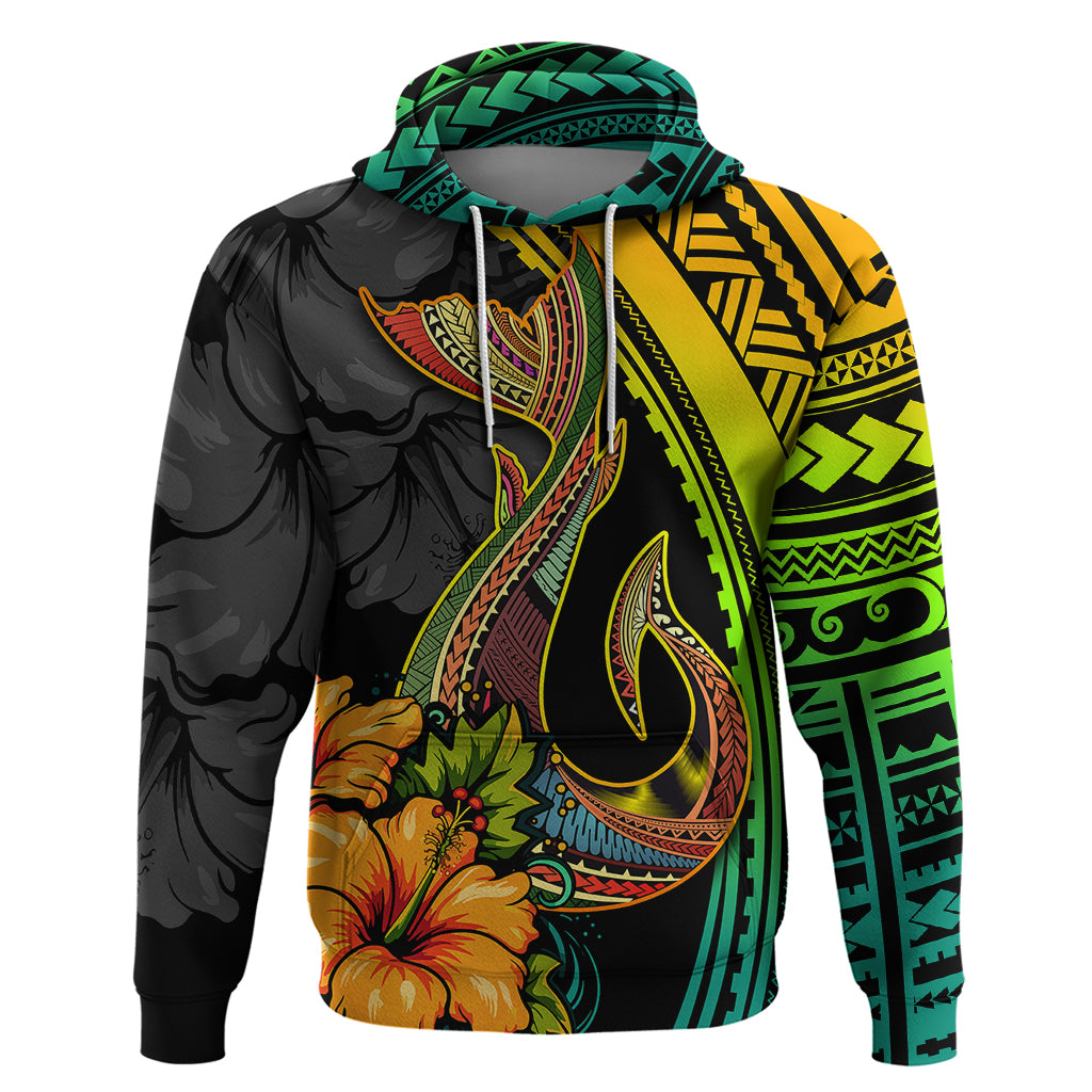 Hawaii Hoodie Polynesian Fish Hook and Hibiscus Flowers with Gradient Pattern TS04 Pullover Hoodie Multicolor - Polynesian Pride