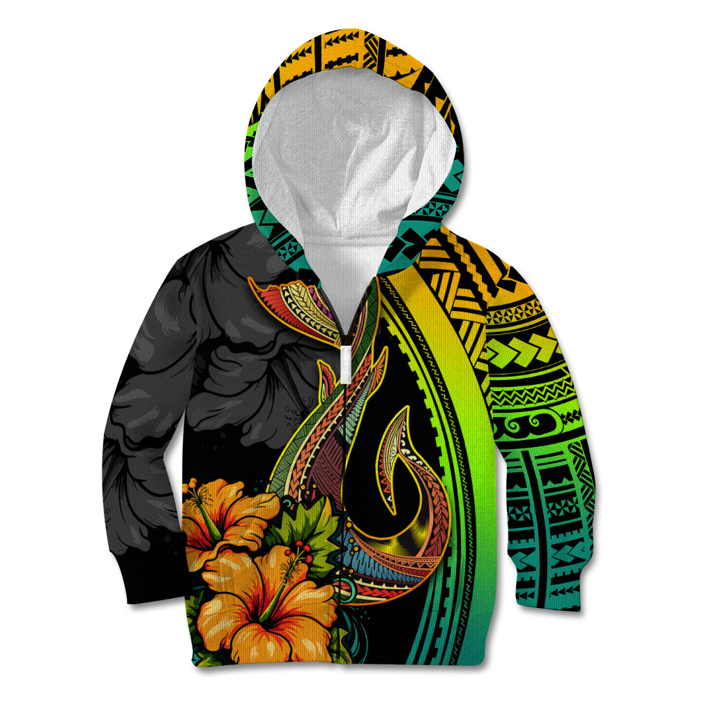 Hawaii Kid Hoodie Polynesian Fish Hook and Hibiscus Flowers with Gradient Pattern TS04 - Polynesian Pride