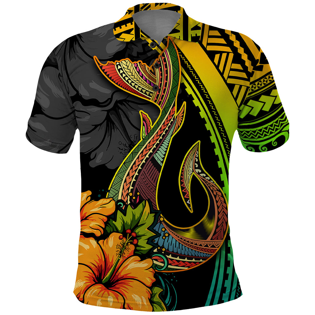 Hawaii Polo Shirt Polynesian Fish Hook and Hibiscus Flowers with Gradient Pattern TS04 Multicolor - Polynesian Pride
