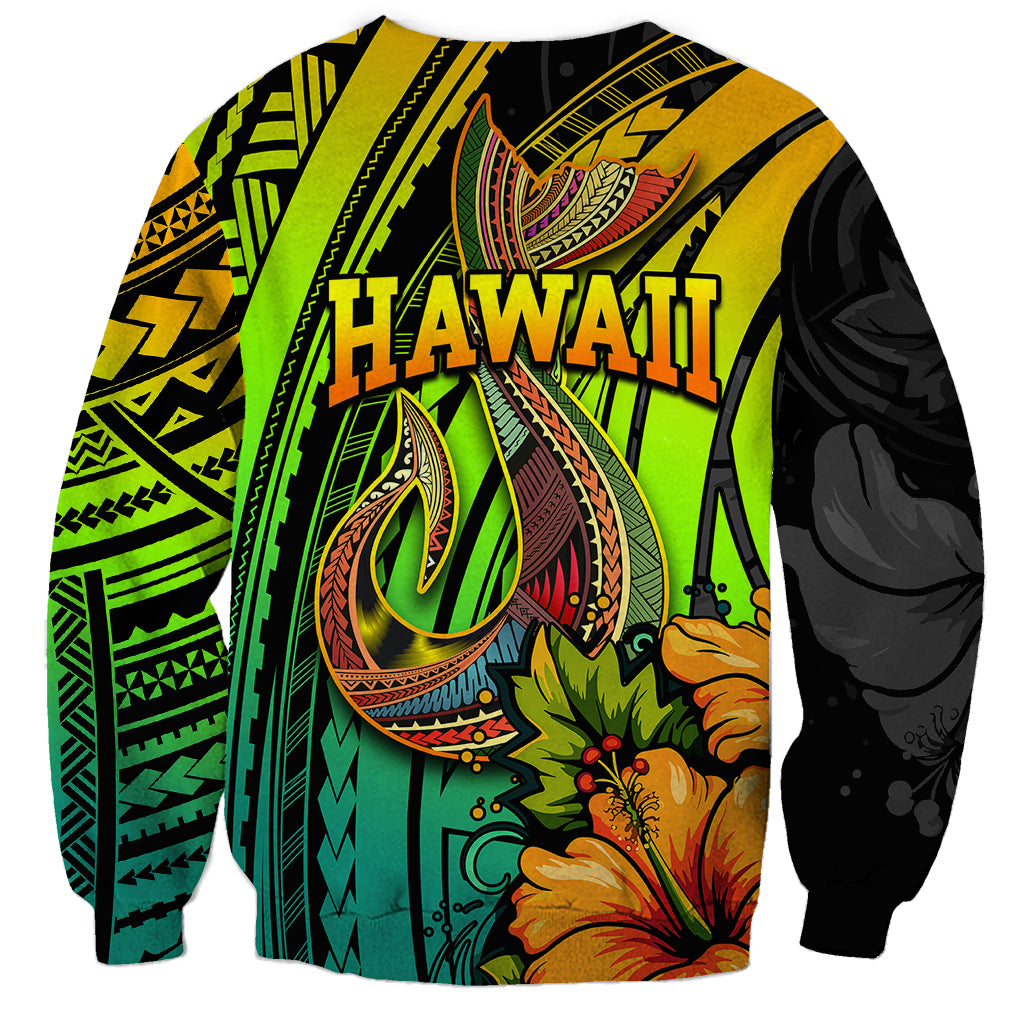 Hawaii Sweatshirt Polynesian Fish Hook and Hibiscus Flowers with Gradient Pattern TS04 - Polynesian Pride