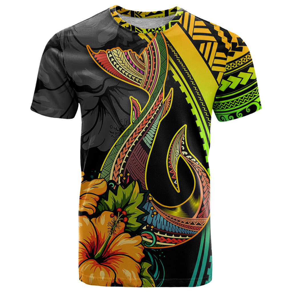 Hawaii T Shirt Polynesian Fish Hook and Hibiscus Flowers with Gradient Pattern TS04 Multicolor - Polynesian Pride