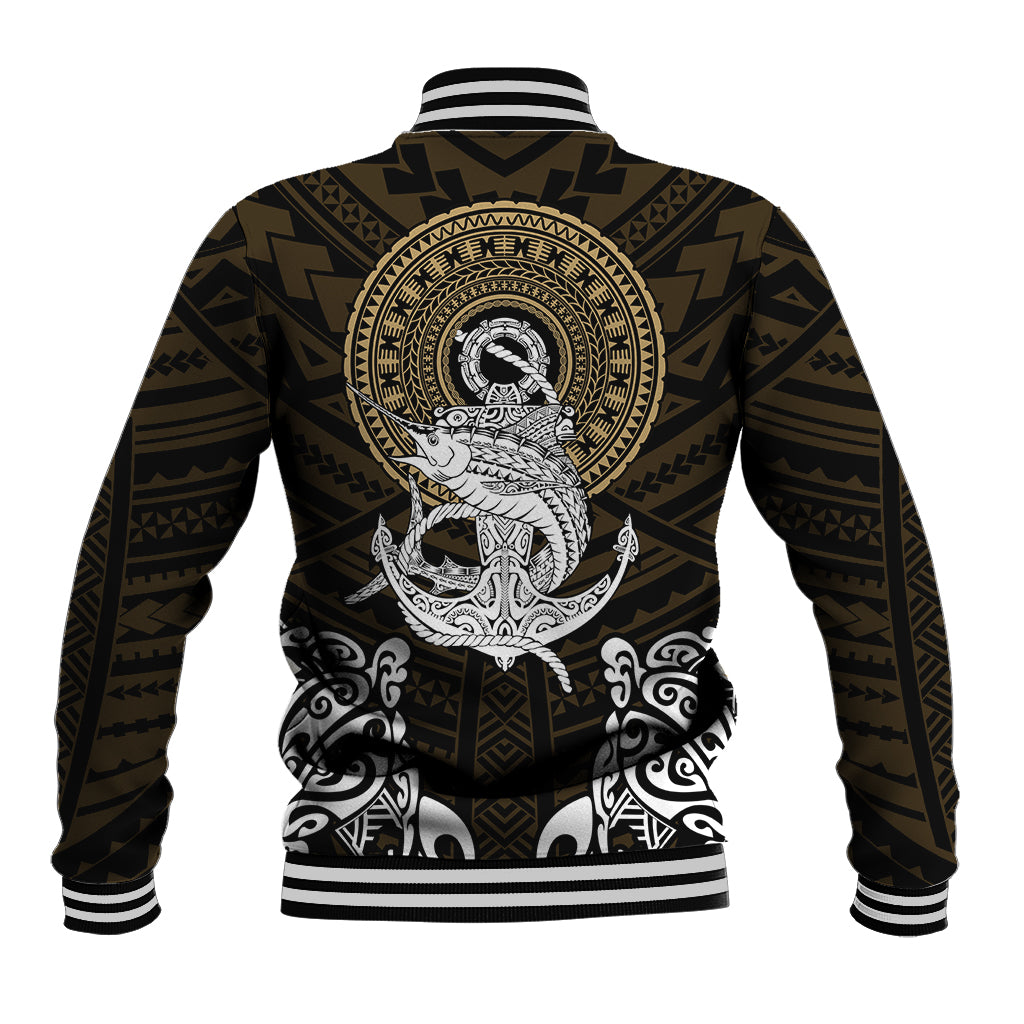 Polynesian Swordfish Baseball Jacket with Anchor Pattern and Tribal Turtle TS04 Unisex Multicolor - Polynesian Pride