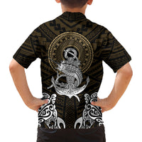 Polynesian Swordfish Family Matching Long Sleeve Bodycon Dress and Hawaiian Shirt with Anchor Pattern and Tribal Turtle TS04 - Polynesian Pride