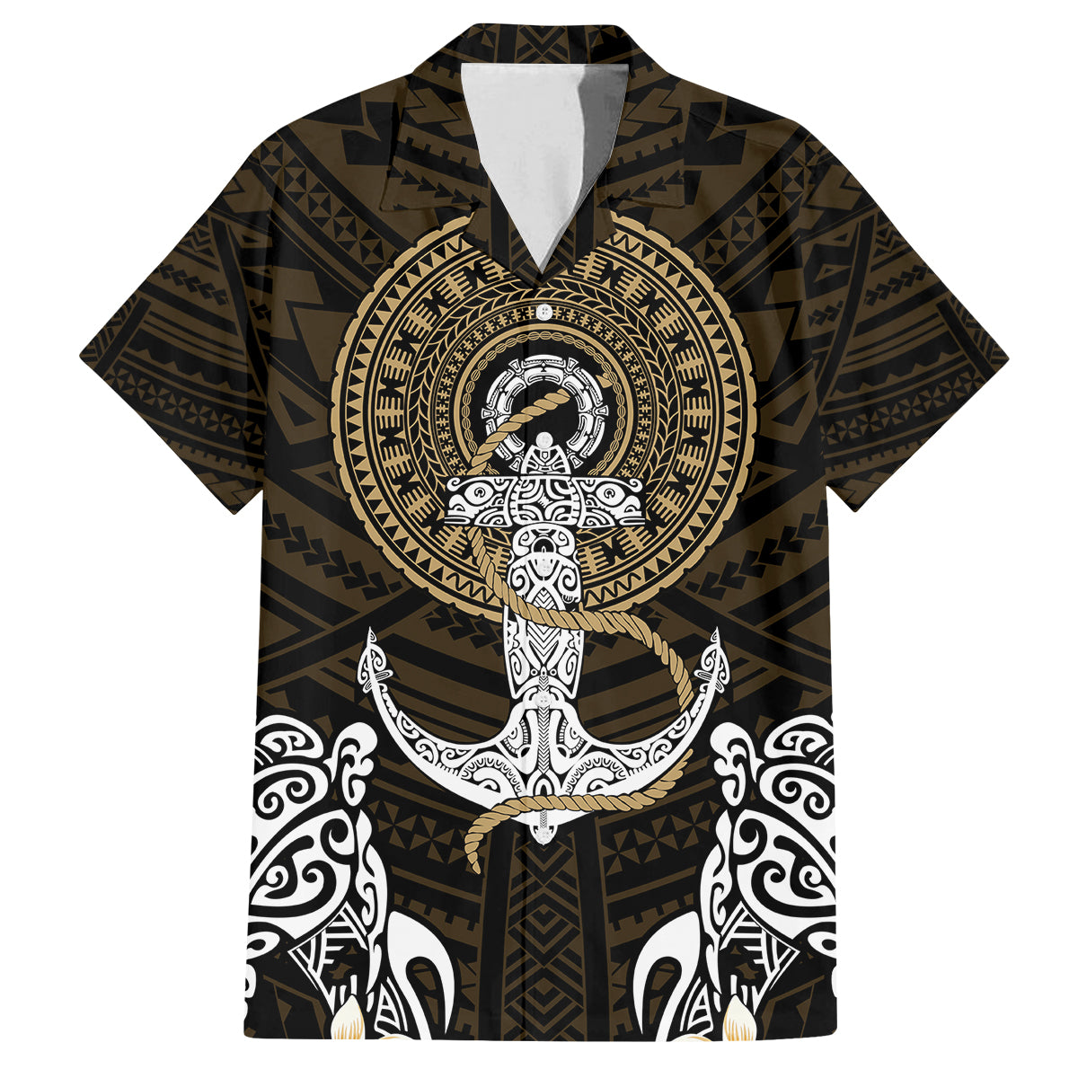 Polynesian Swordfish Family Matching Off Shoulder Long Sleeve Dress and Hawaiian Shirt with Anchor Pattern and Tribal Turtle TS04 Dad's Shirt - Short Sleeve Multicolor - Polynesian Pride