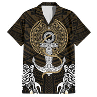 Polynesian Swordfish Family Matching Puletasi Dress and Hawaiian Shirt with Anchor Pattern and Tribal Turtle TS04 Dad's Shirt - Short Sleeve Multicolor - Polynesian Pride