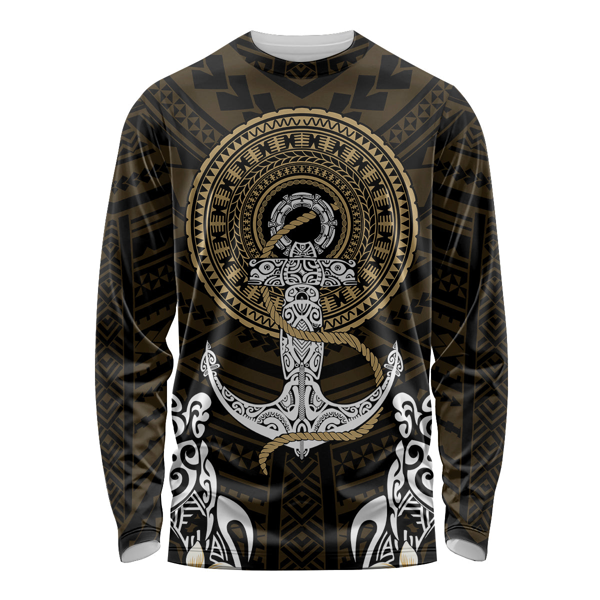 Polynesian Swordfish Long Sleeve Shirt with Anchor Pattern and Tribal Turtle TS04 - Polynesian Pride