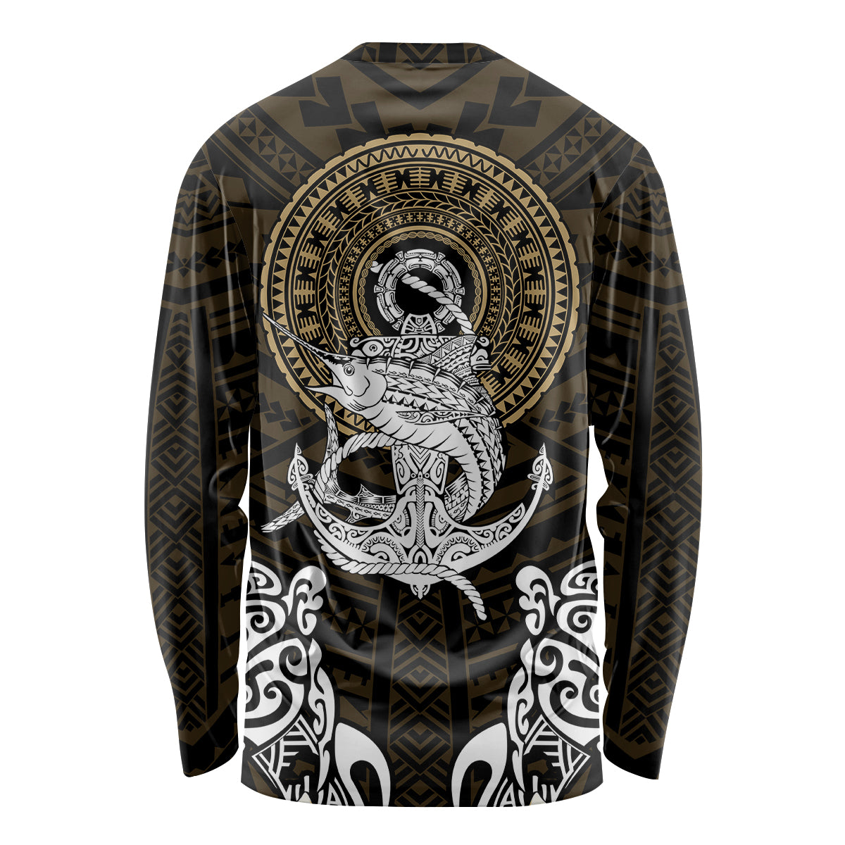 Polynesian Swordfish Long Sleeve Shirt with Anchor Pattern and Tribal Turtle TS04 Unisex Multicolor - Polynesian Pride