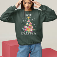 Mele Kalikimaka Hawaiian Christmas Tree Tropical Flower Sweatshirt TS09 Dark Forest Green - Polynesian Pride