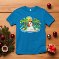 Christmas In Hawaii T Shirt Hawaiian Snowman Xmas Palm Tree At The Beach TS09 Sapphire - Polynesian Pride