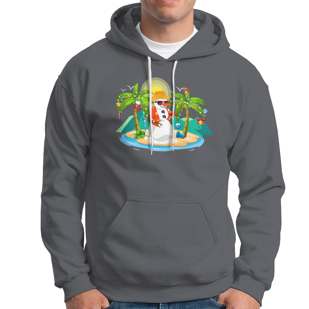 Christmas In Hawaii Hoodie Hawaiian Snowman Xmas Palm Tree At The Beach TS09 Charcoal - Polynesian Pride