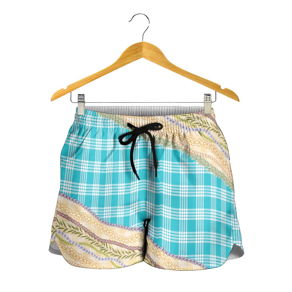 Turquoise Palaka Hawaii Leis Elegant Vibes Shorts for Women
