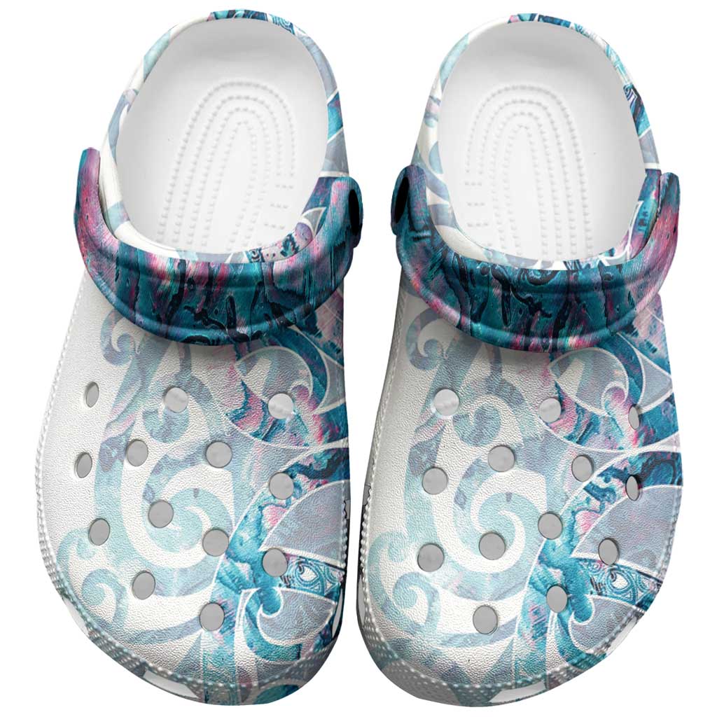 Turquoise Paua Shell Maori Clogs Shoes Koru Kowhaiwhai