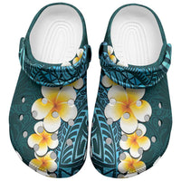 Turquoise Tropical Plumeria With Galaxy Polynesian Art Clogs Shoes