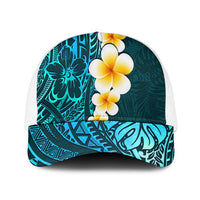 Turquosie Polynesia Baseball Net Cap Plumeria Tropical Leaves With Galaxy Polynesian Art - Polynesian Pride