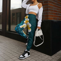 Turquosie Polynesia Jogger Pants Plumeria Tropical Leaves With Galaxy Polynesian Art - Polynesian Pride