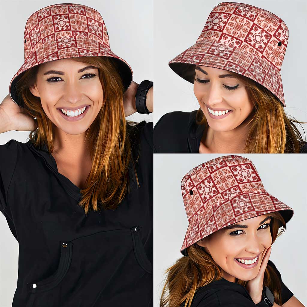 Ulaula Palaka Quilt Hawaii Bucket Hat Hawaiian Tropical Monstera Sea Turtle