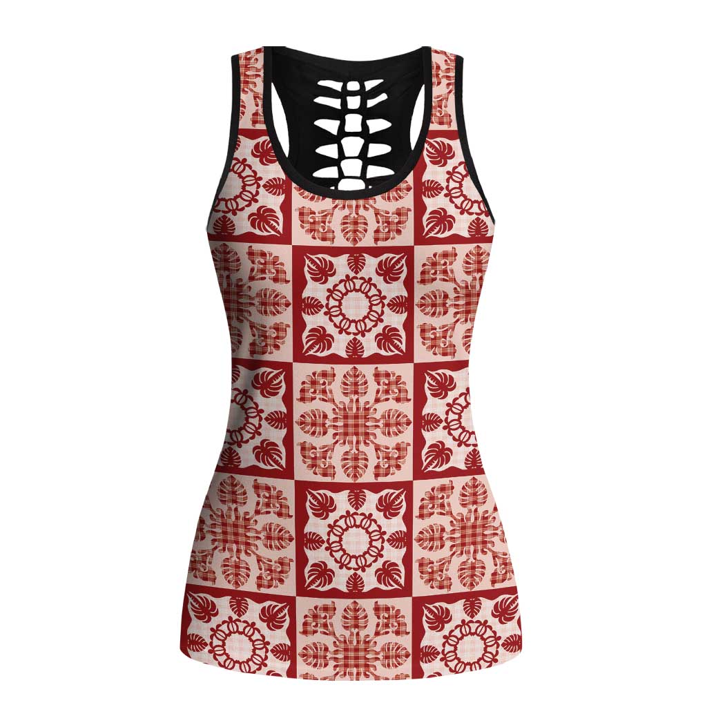 Ulaula Palaka Quilt Hawaii Hollow Tank Top Hawaiian Tropical Monstera Sea Turtle