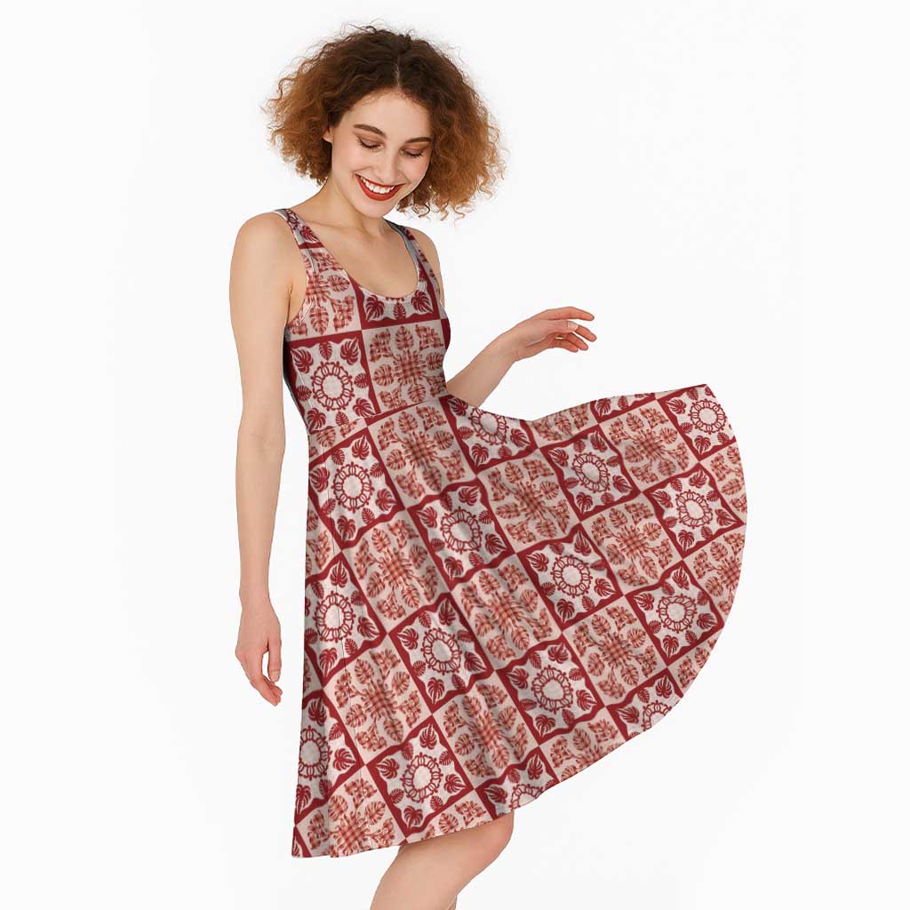 Ulaula Palaka Quilt Hawaii Midi Dress Hawaiian Tropical Monstera Sea Turtle