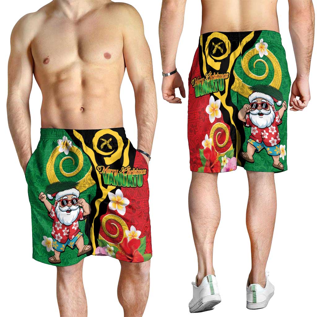 Vanuatu Christmas Shorts for Men Funny Santa with Namele and Boar Tusk Tribal - Polynesian Pride